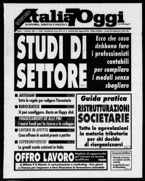 Italia oggi : quotidiano di economia finanza e politica